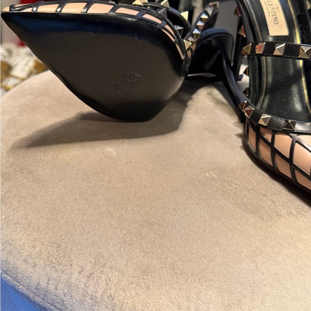 Valentino Black and Cream Rockstud Heels